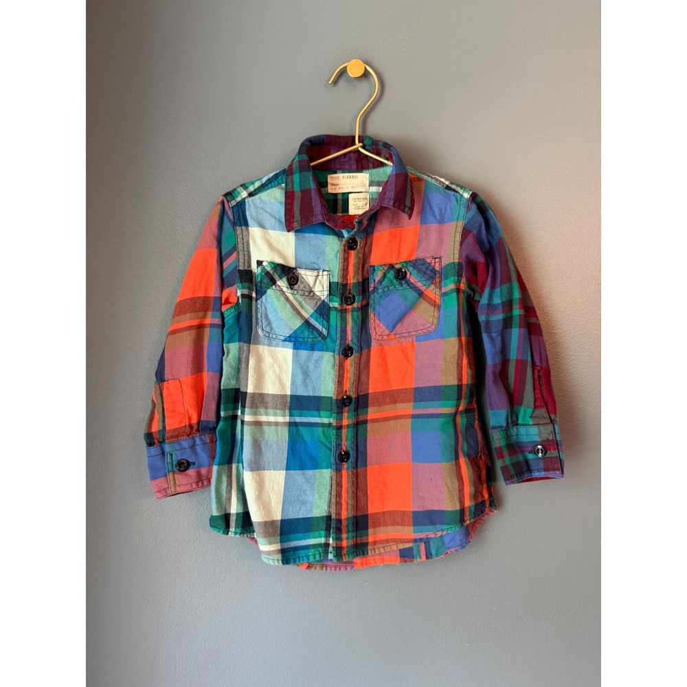 Crewcuts Boys Patchwork Plaid Flannel Button Down Shirt Multi Color Size 3